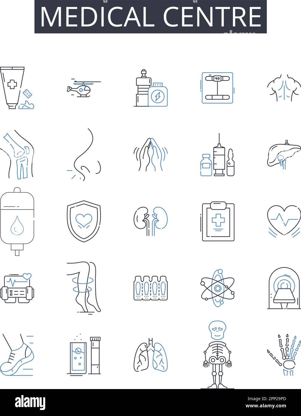 Medical centre line icons collection. Telecommuting, Virtual, Work-at-home, Remote, Online, Digital, Distance vector and linear illustration. Telework Stock Vector