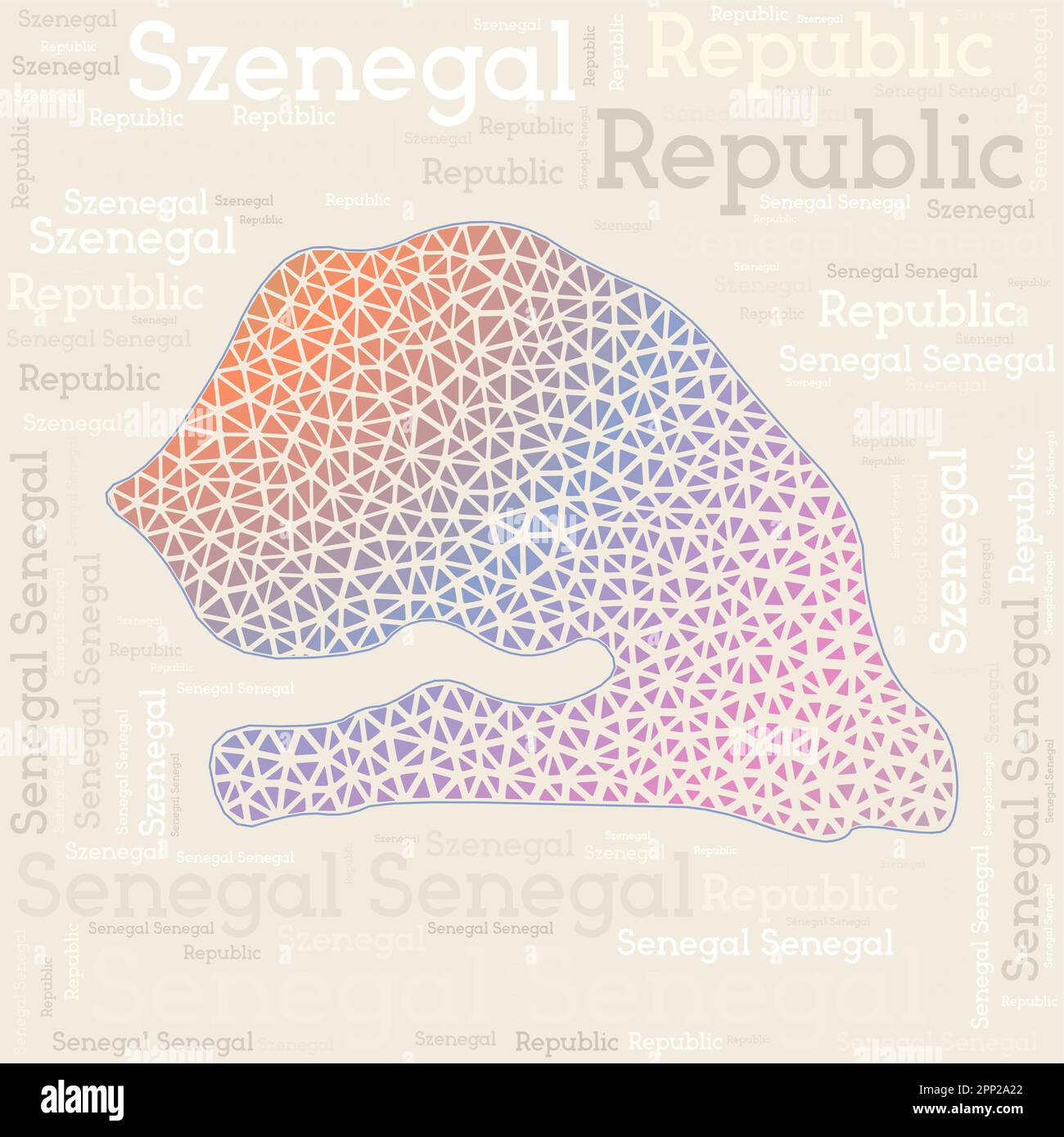 SENEGAL map design. Country names in different languages and map shape