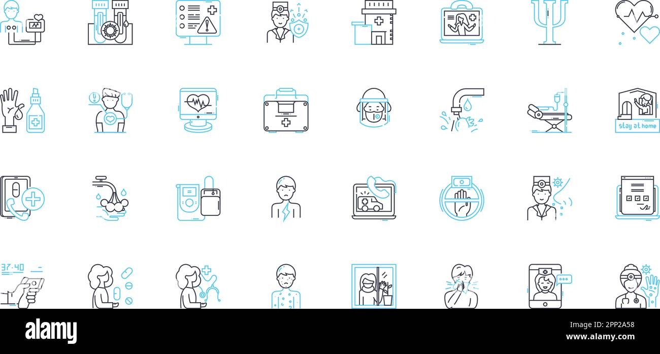 Digital therapy linear icons set. Virtual, Remote, Online, E-therapy, Teletherapy, Digital mental health, Online counseling line vector and concept Stock Vector