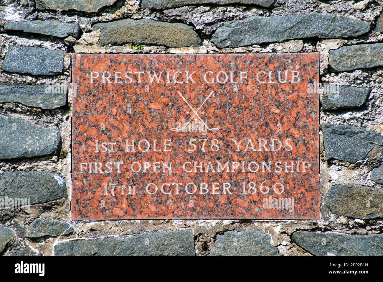 prestwick golf club cairn first hole plaque Stock Photo