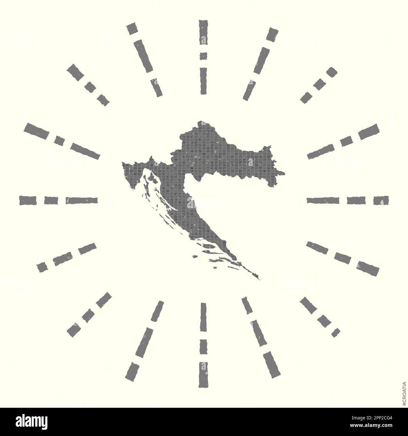 Croatia Logo. Grunge sunburst poster with map of the country. Shape of