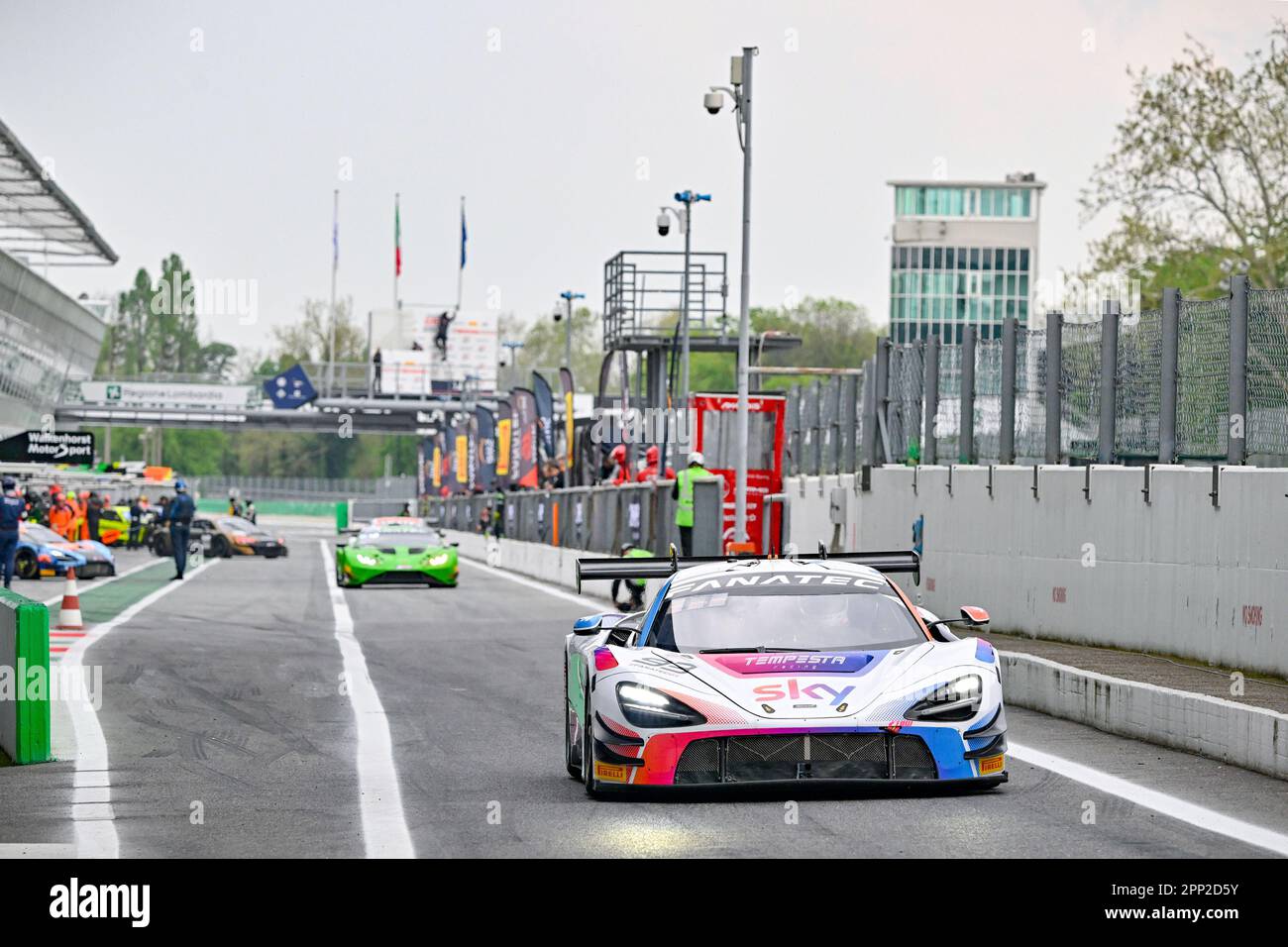 Monza, Italy. 21st Apr, 2023. Pit lane, Sky Tempesta Racing, McLaren ...
