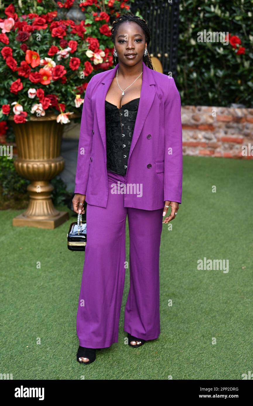 London, UK. 21st Apr, 2023. London, UK. April 21st, 2023. Corrina Brown arriving at the Queen Charlotte, A Bridgerton Story Special Screening and Garden Party, Leicester Square, London. Credit: Doug Peters/Alamy Live News Stock Photo
