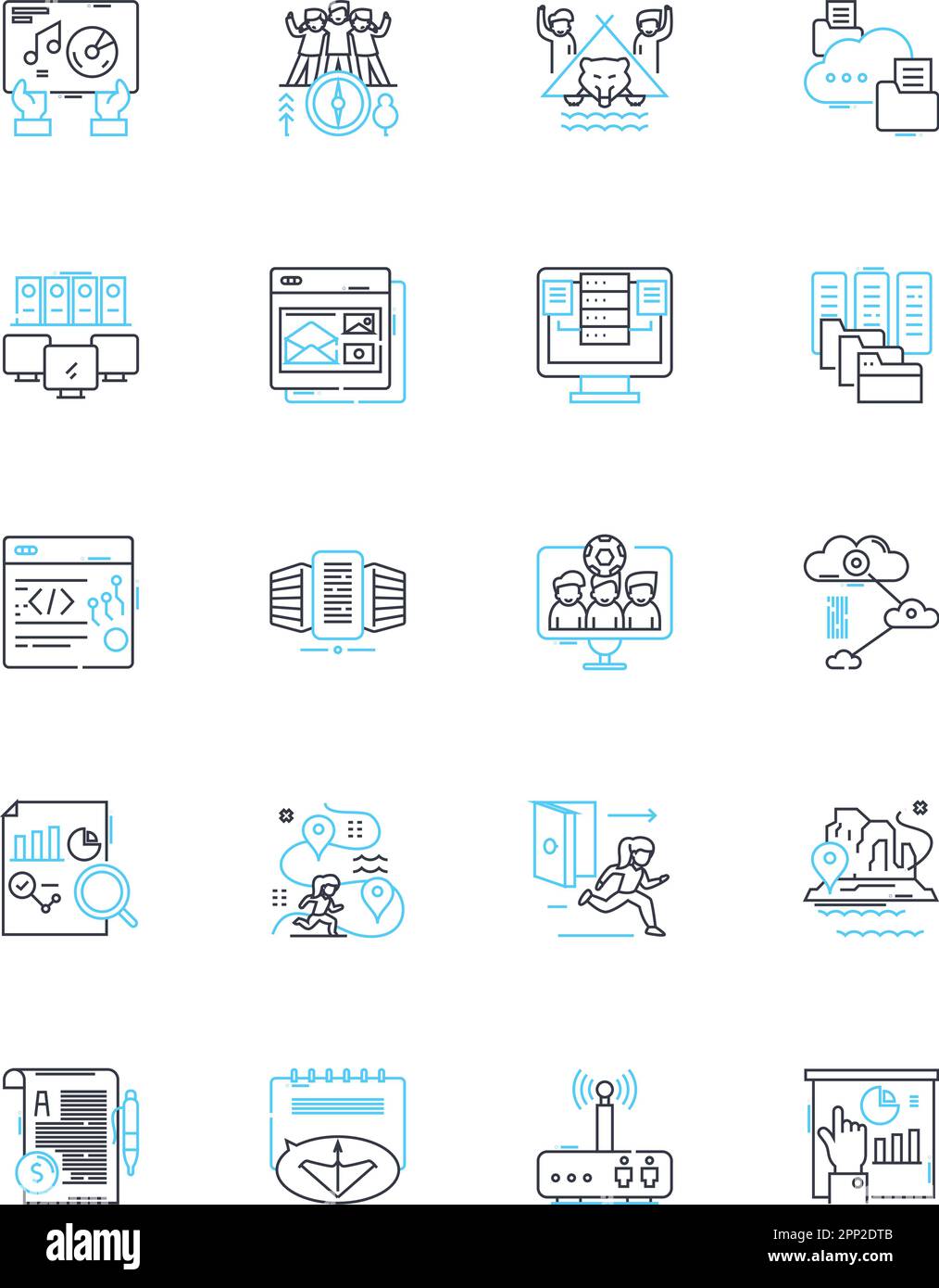 Data science linear icons set. Analytics, Big Data, Machine Learning, Algorithms, Predictive Modeling, Statistics, Visualization line vector and Stock Vector