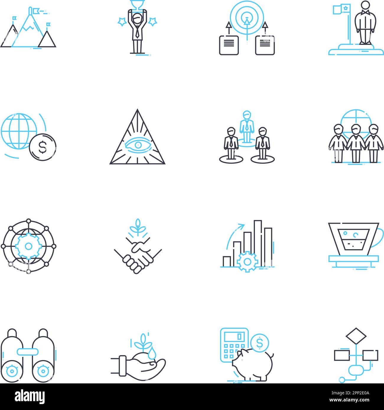 Consolidation linear icons set. Merger, Integration, Amalgamation, Unification, Merging, Combination, Convergence line vector and concept signs Stock Vector