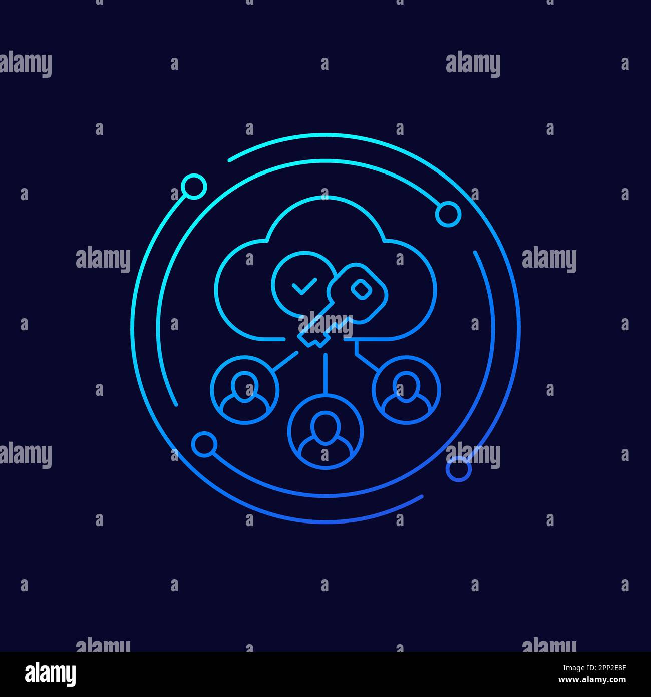 Encryption of personal data in cloud icon, linear Stock Vector