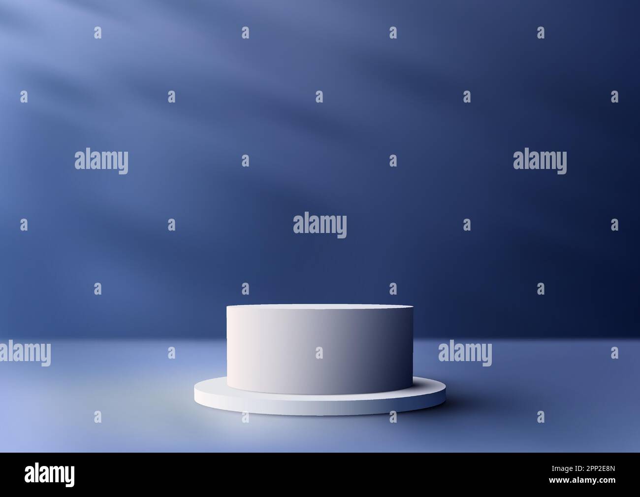 3D realistic empty white podium pedestal stand on blue background with ...