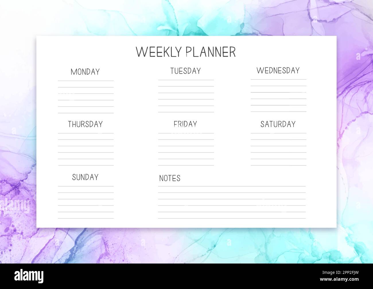 Weekly planner template with an alcohol ink design Stock Vector