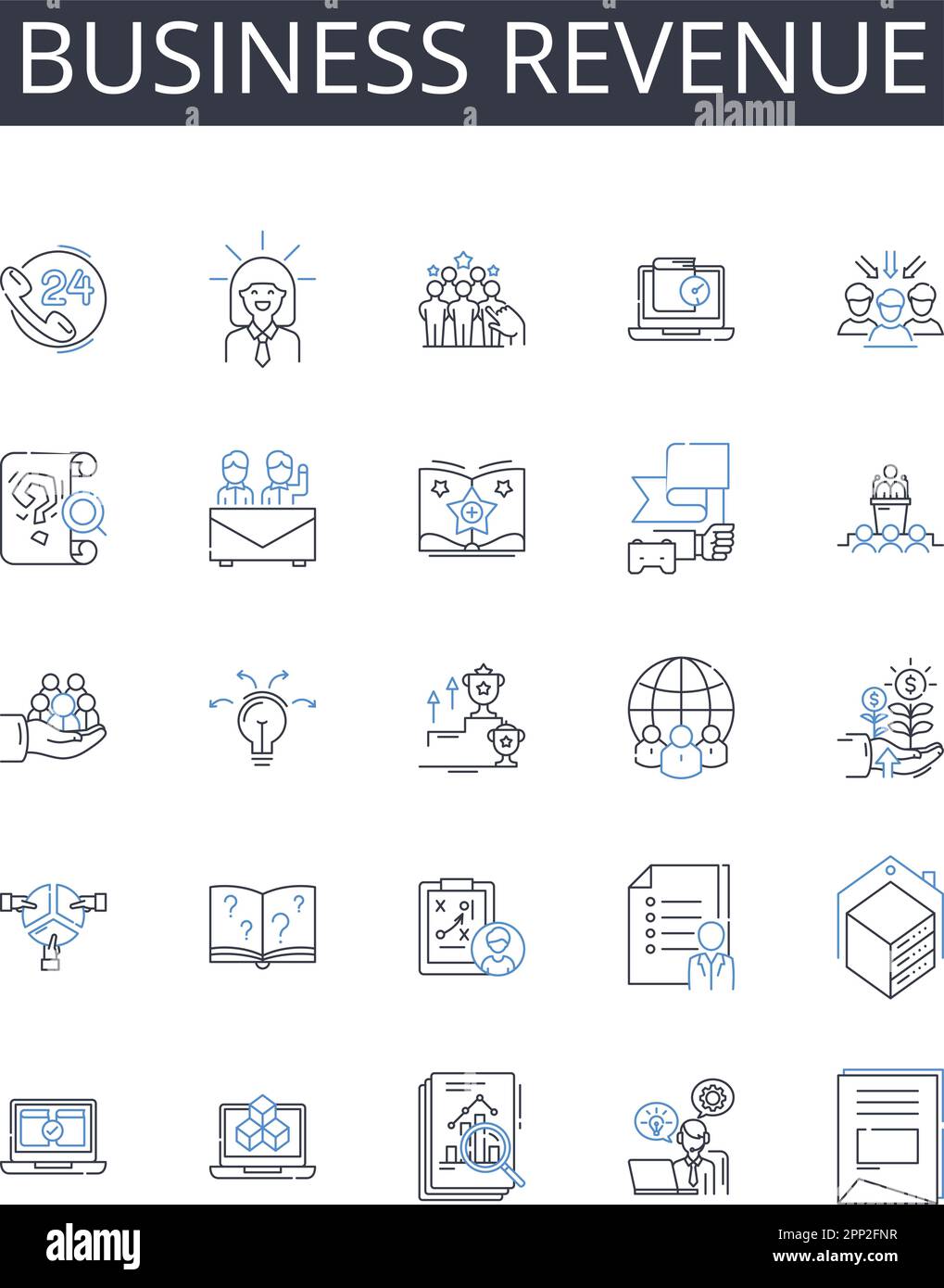 Business revenue line icons collection. Income stream, Mtary gain, Fiscal profit, Commercial sales, Financial returns, Earnings potential, Trade Stock Vector