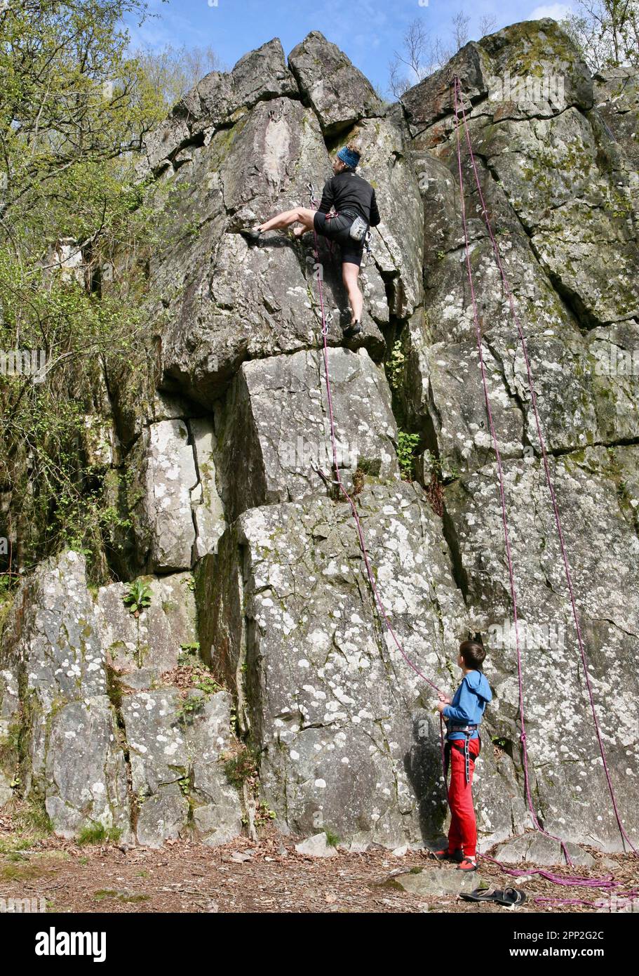 Rock Climbing at Fosse Arthour in Normandy, France, Europe Stock Photo