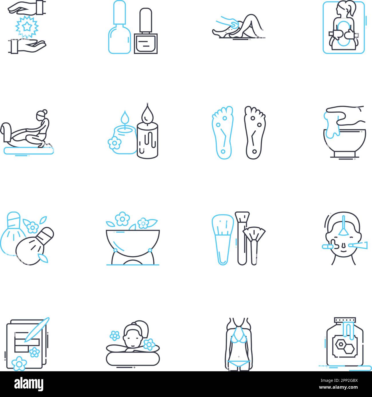 Beautiful linear icons set. Scenic, Radiant, Serene, Picturesque, Stunning, Graceful, Majestic line vector and concept signs. Euphoric,Blissful Stock Vector