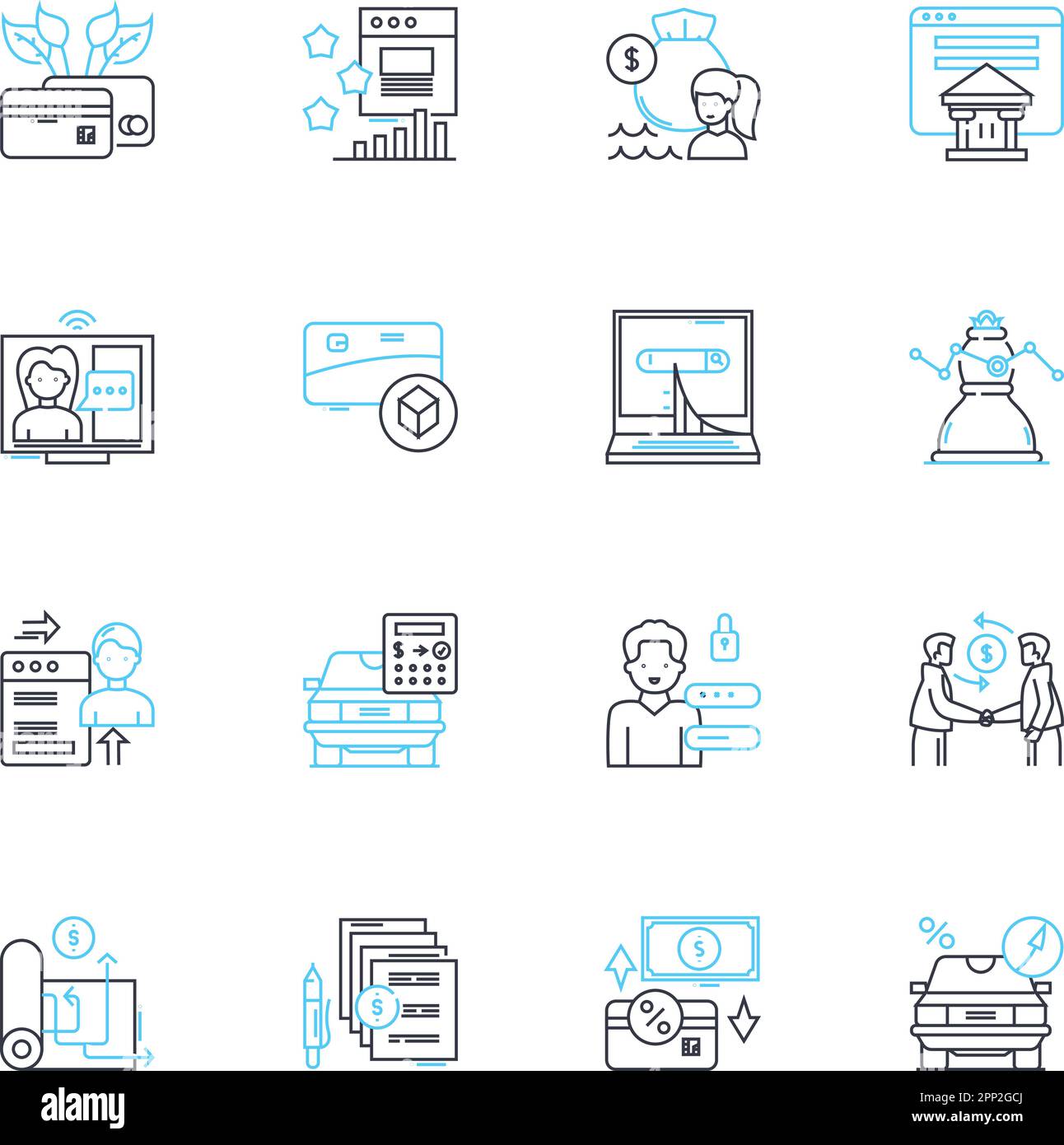 Economic policy linear icons set. Inflation, Deflation, Budget, Fiscal ...