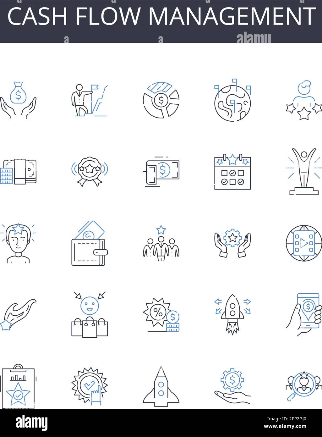 Cash flow management line icons collection. Efficiency, Rationality, Pragmatism, Utilitarianism, Objectivity, Structure, Organization vector and Stock Vector