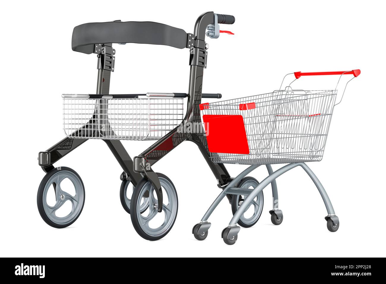 Rollator for elderly with shopping cart, 3D rendering isolated on white background Stock Photo