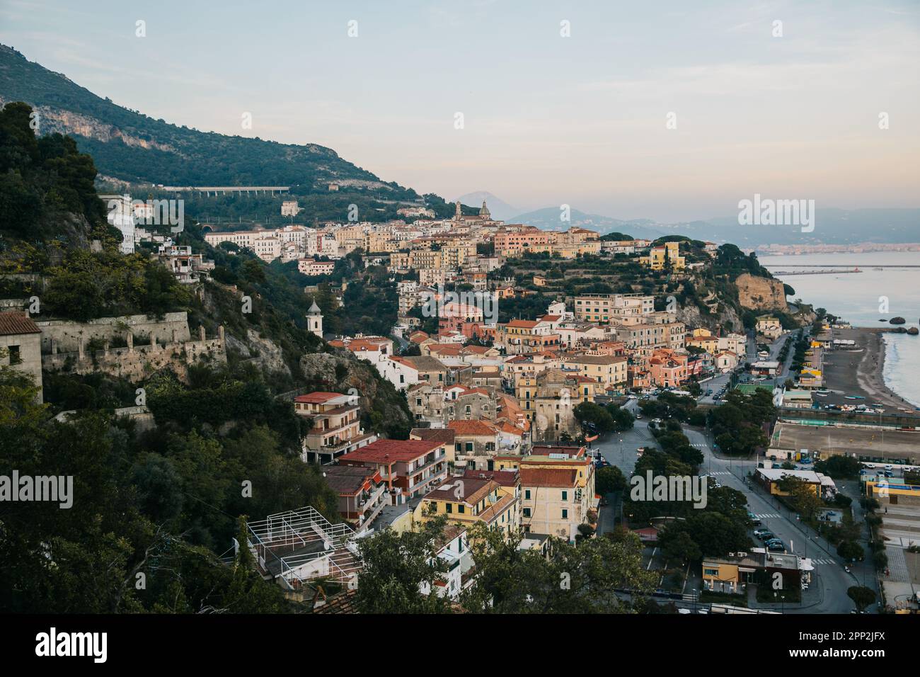 Panoramic Sunset View of the Amalfi Coast on a Clear Evening in Italy ...