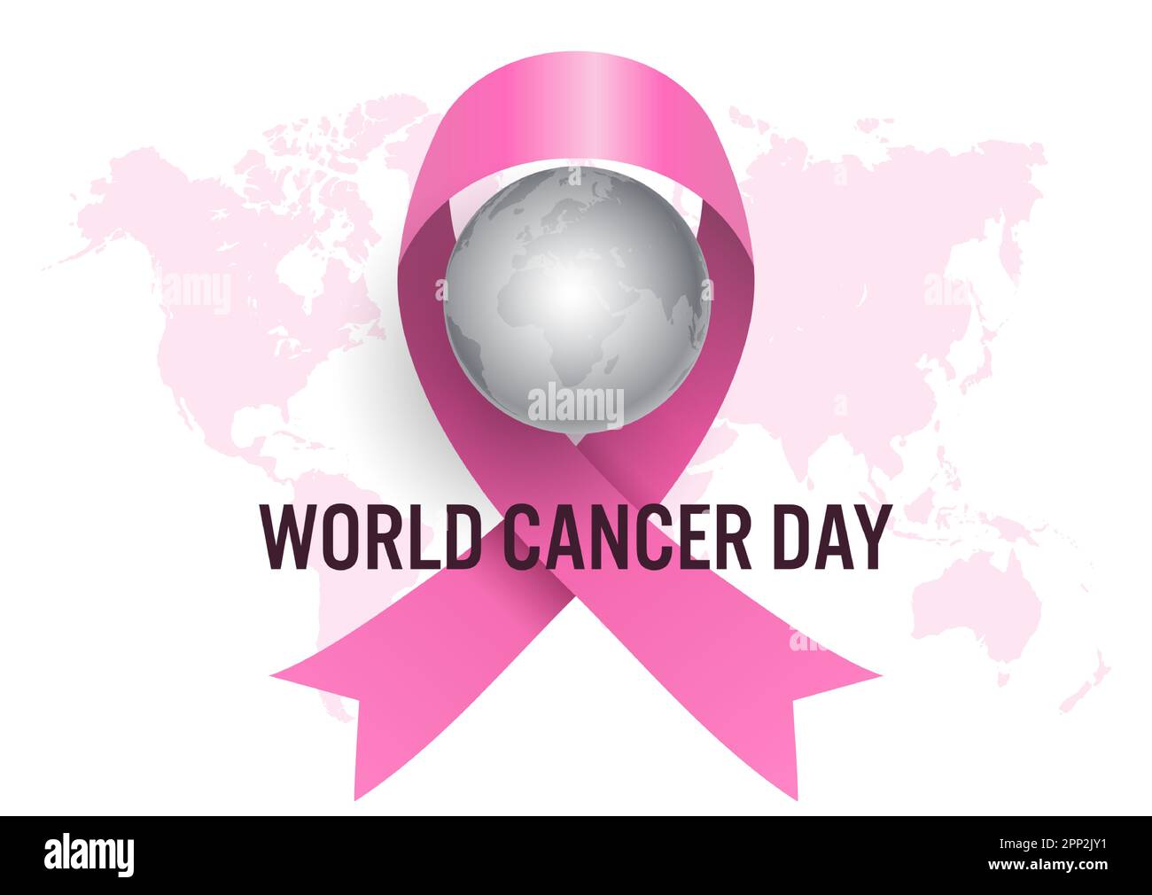 World cancer day background with pink ribbon and globe design Stock Vector