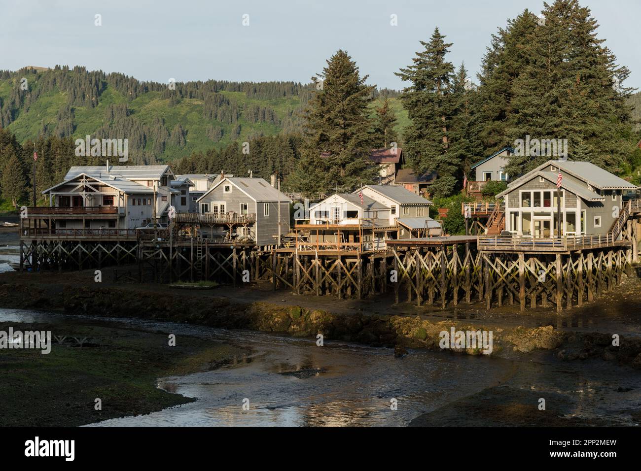 Stilt cottages rising above the waterfront to keep them above the tidal