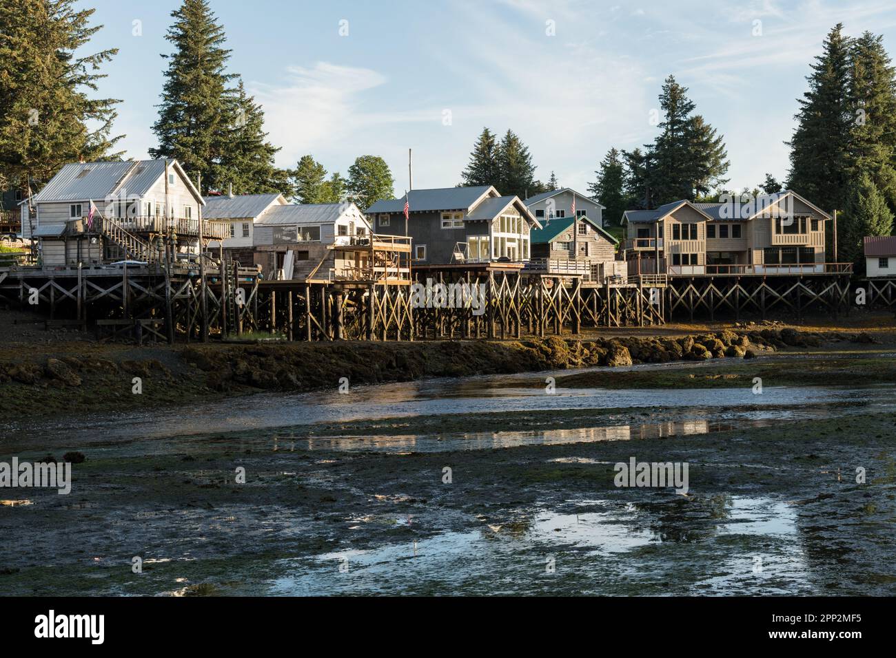 Stilt cottages rising above the waterfront to keep them above the tidal