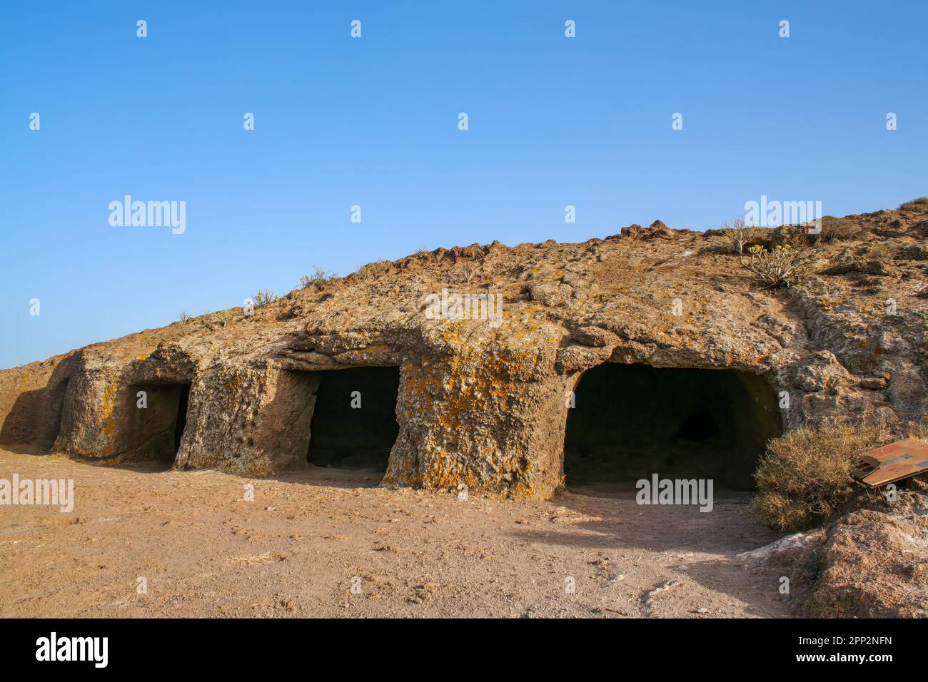 Cueva de Cuatro Puertas, caves with four gates, former dwelling place and place of worship of the indigenous Guanches, Gran Canaria, Canary Islands, S Stock Photo