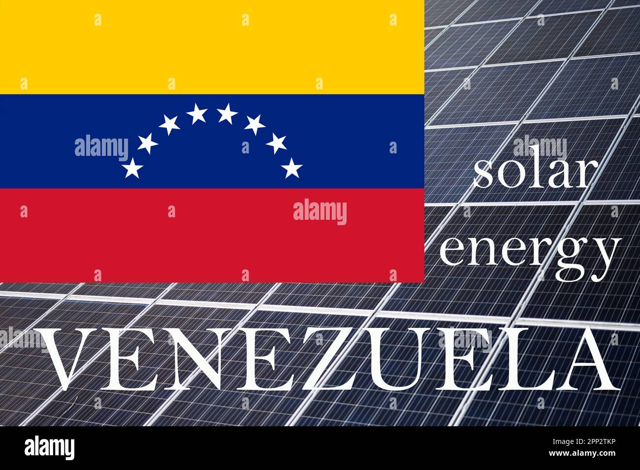 Solar energy panels with Venezuela flag background. Sustainable 