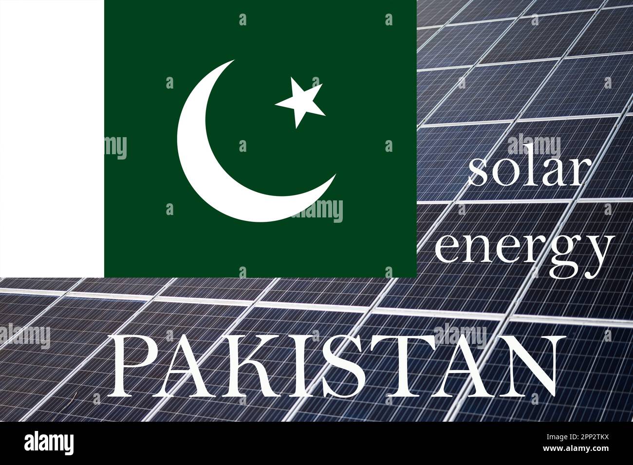 Solar energy panels with Pakistan flag background. Sustainable