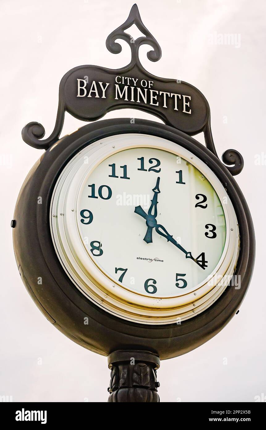 A street clock is pictured, April 16, 2023, in Bay Alabama