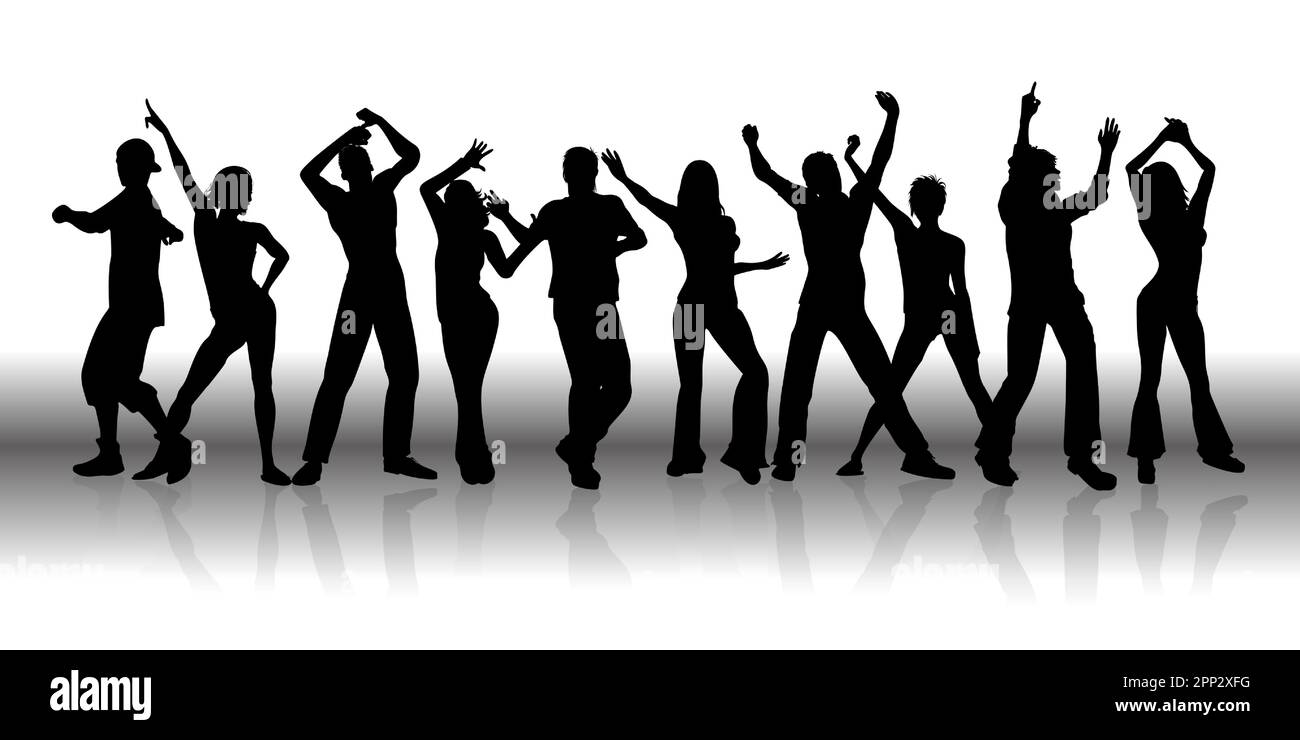 Banner with silhouettes of a group of people dancing Stock Vector