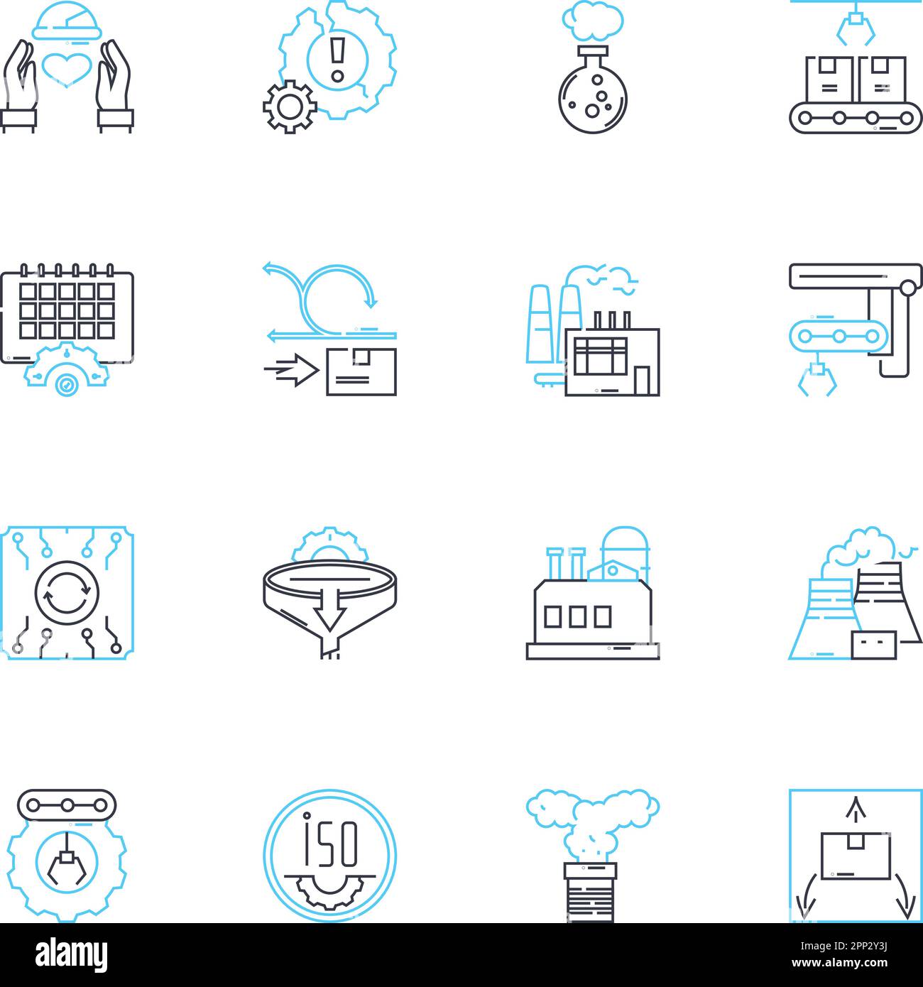 Robotic Production linear icons set. Automation , Precision