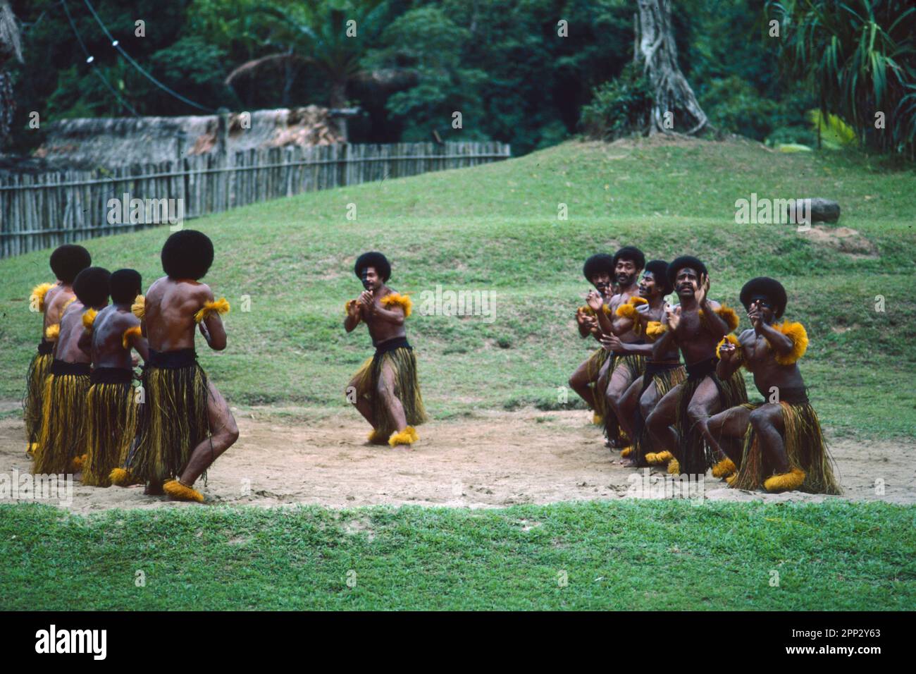 Reenactment of traditional Fijian Life, Pacific Harbour Cultural Centre, Viti Levu, Fiji Stock Photo