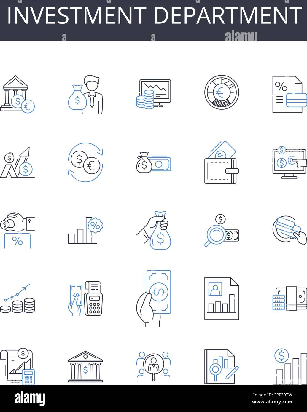 Investment department outline icons collection. Persuasion, Convincing