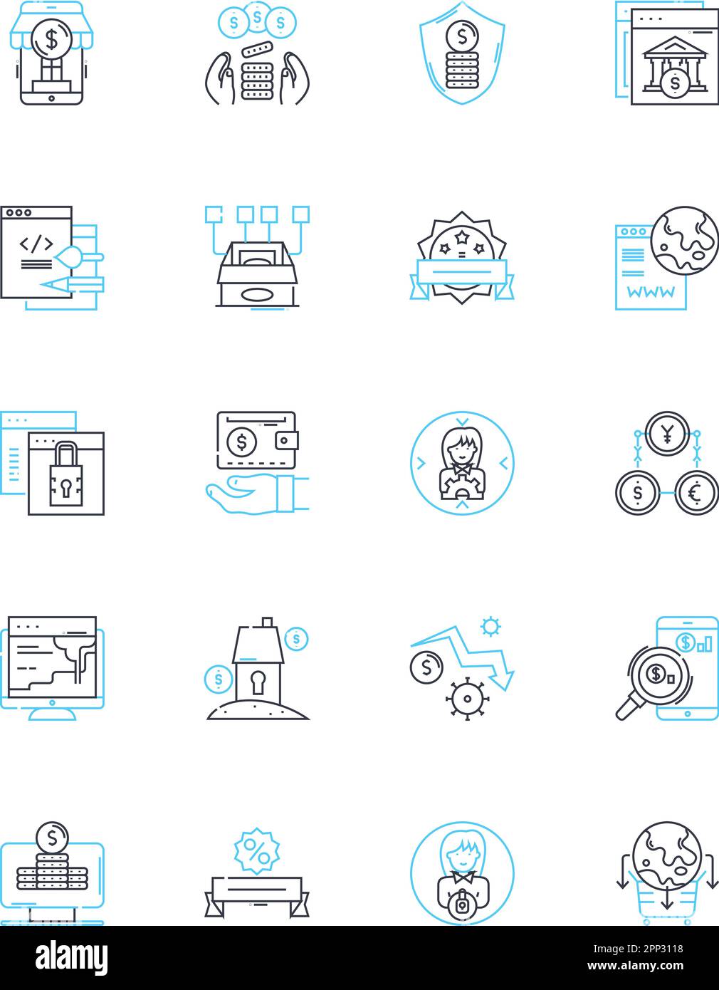 Trading platform linear icons set. Interface, Functionality, User-friendly, Efficiency, Execution, Orderflow, Charting line vector and concept signs Stock Vector