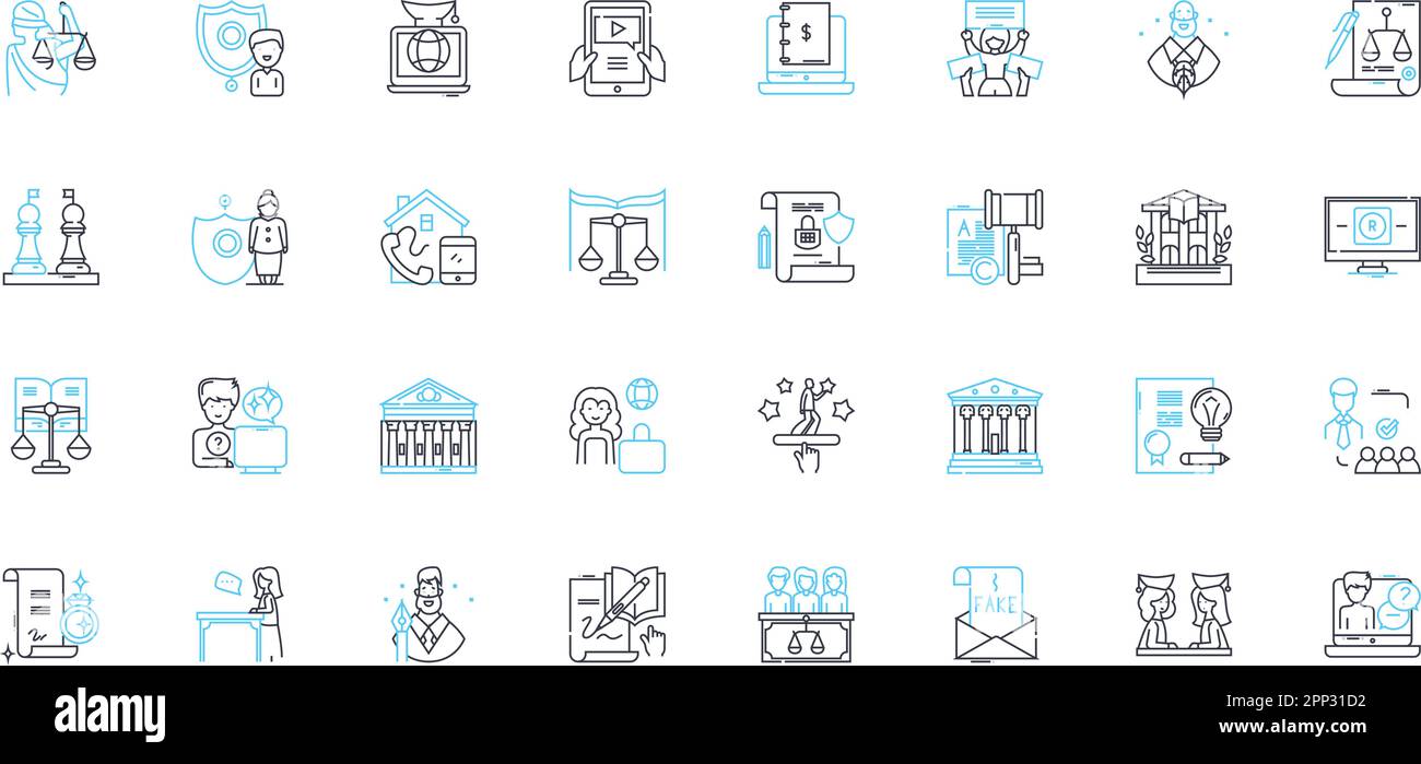 Jurisdictional privileges linear icons set. Immunity, Sovereignty, Exterritoriality, Diplomatic, Consular, Jurisdiction, Autonomy line vector and Stock Vector