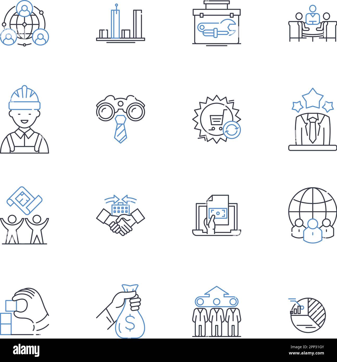 Professional mechanism line icons collection. Efficiency, Precision, Quality, Expertise, Reliability, Durability, Accountability vector and linear Stock Vector