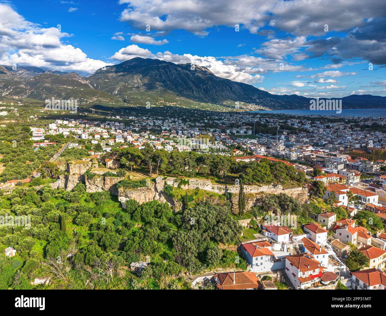 Aerial View Over The Old Historical Center Of Kalamata Seaside City 
