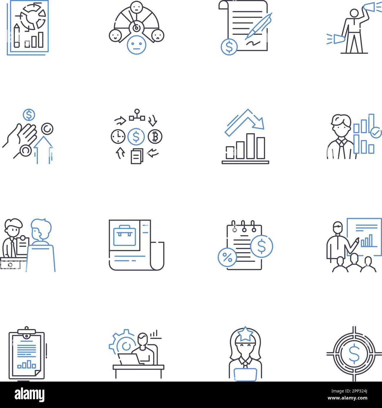 Real Estate Investment line icons collection. Property, Investment, Equity, Mortgage, Appreciation, ROI return on investment, Leverage vector and Stock Vector