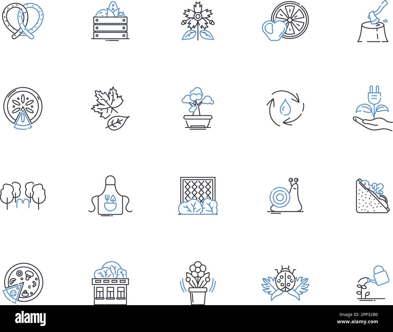 Crop Management line icons collection. Irrigation, Fertilization, Pest control, Nutrient management, Rotation, Harvesting, Seeding vector and linear Stock Vector