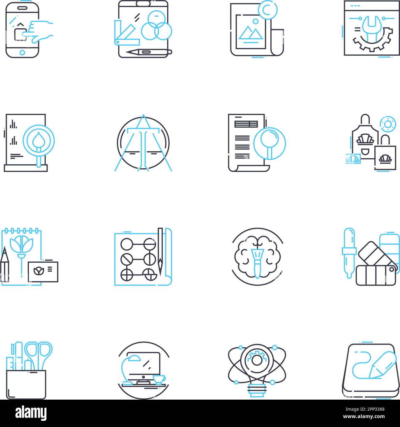 Strategic planning linear icons set. Vision, Goals, SWOT, Tactics ...