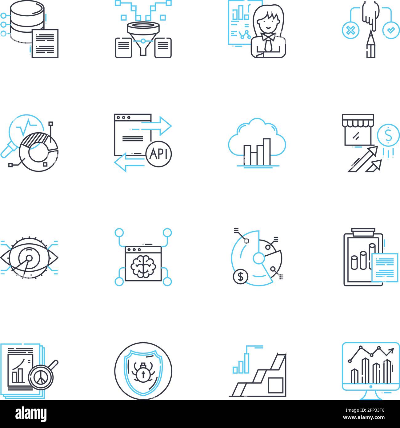 Information Storage Linear Icons Set. Archive, Backup, Binary, Cloud 