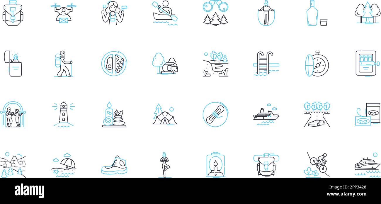 Hospitality linear icons set. Accommodation, Guest, Service, Welcome, Comfort, Reception, Ambience line vector and concept signs. Cleanliness Stock Vector