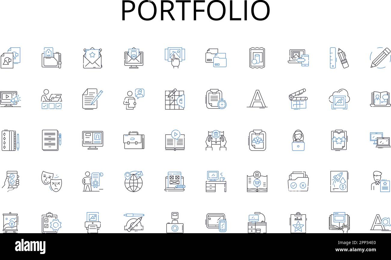 Portfolio line icons collection. Modern, Innovative, Advanced, Evolving, Cutting-edge, Progressive, Intelligent vector and linear illustration. Data Stock Vector