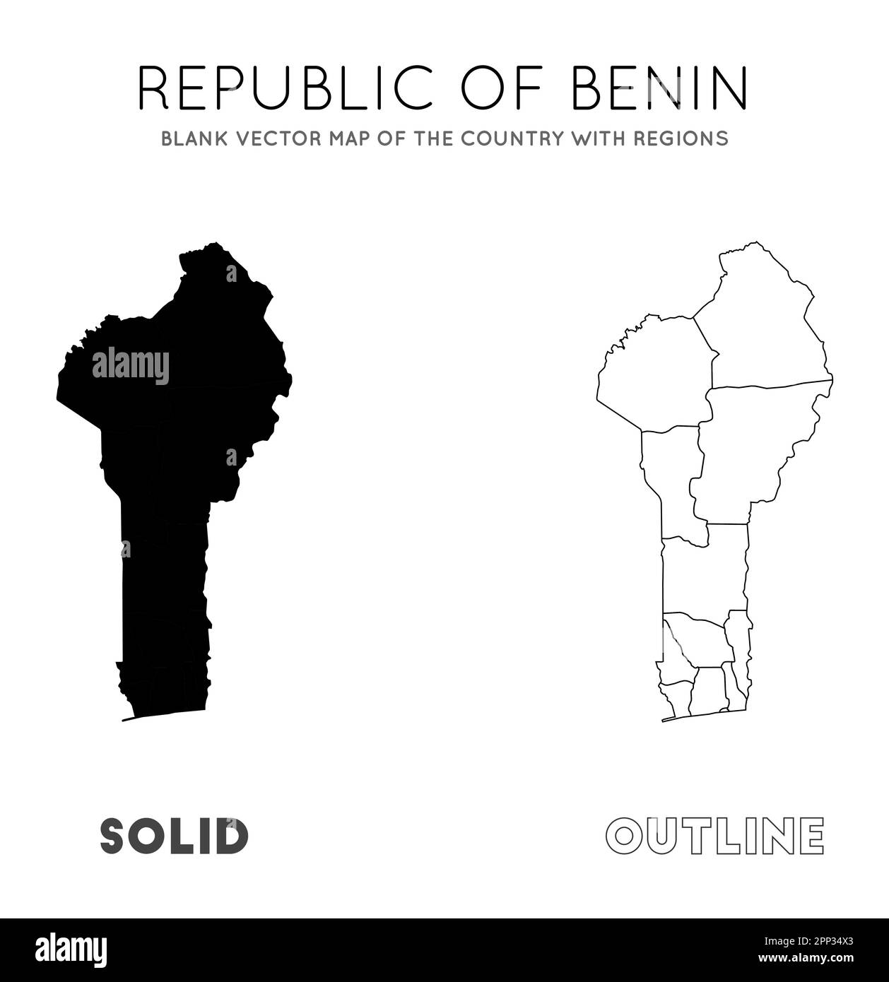Benin map. Blank vector map of the country with regions. Borders of Benin for your infographic. Vector illustration. Stock Vector