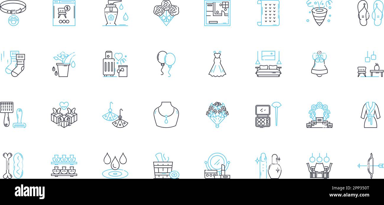 Affix linear icons set. Prefix, Suffix, Root, Derivative, Inflection, Morpheme, Tack-on line vector and concept signs. Attach,Connect,Add-on outline Stock Vector