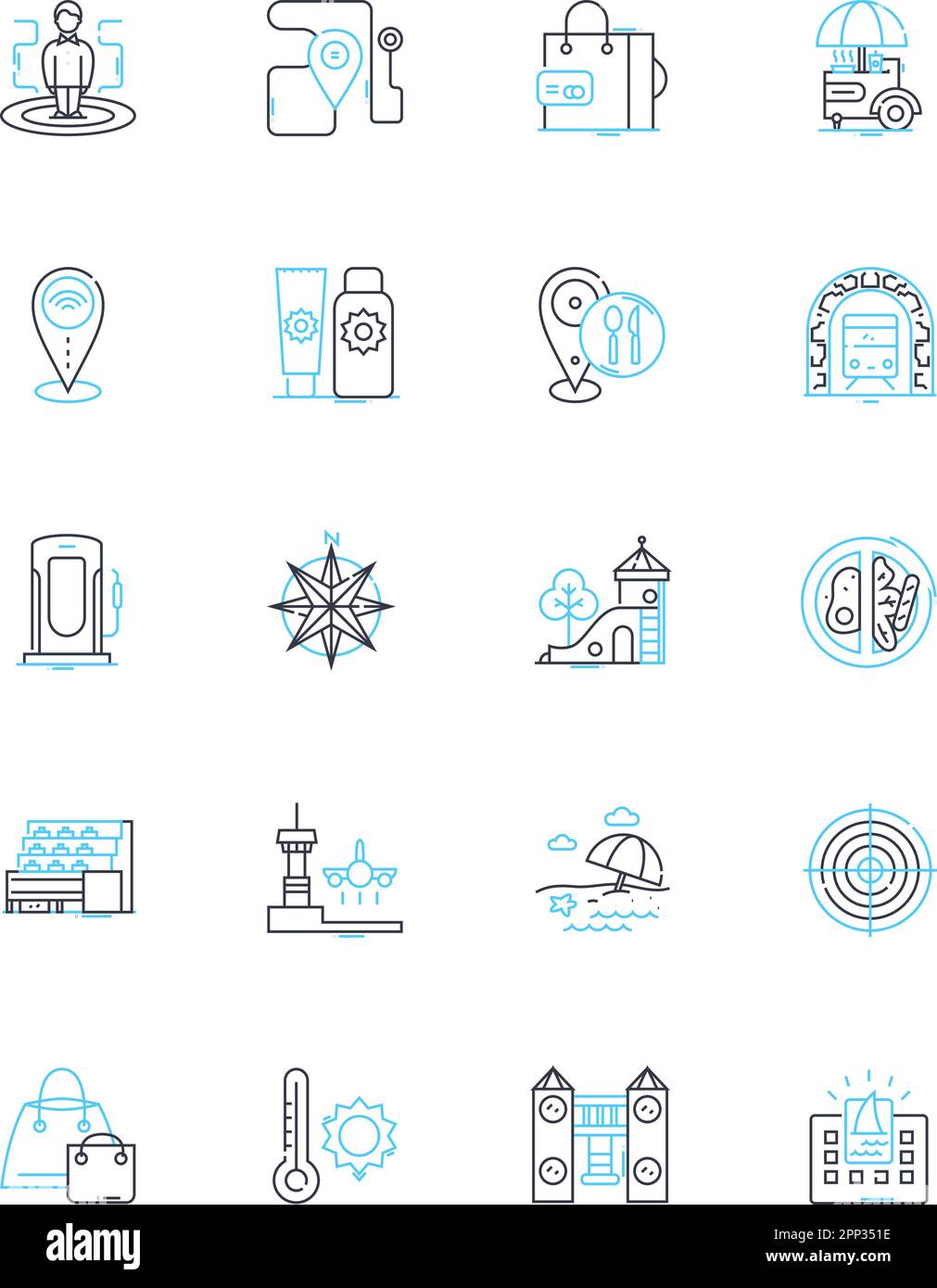 Road atlas linear icons set. Navigation, Directions, Highways, Maps