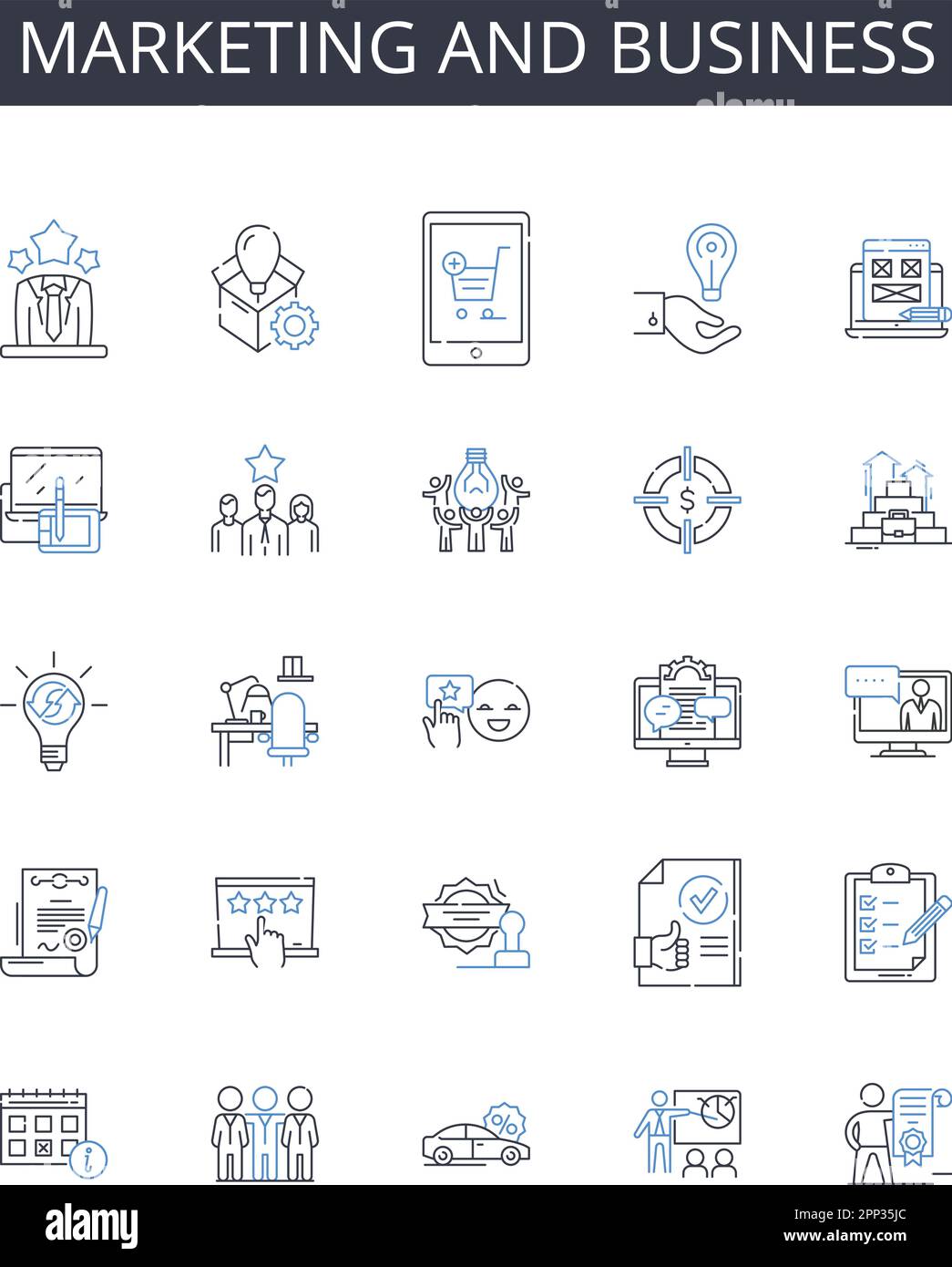 Marketing and business line icons collection. Code, Algorithms, Debugging, Programming, Optimization, Integration, Testing vector and linear Stock Vector
