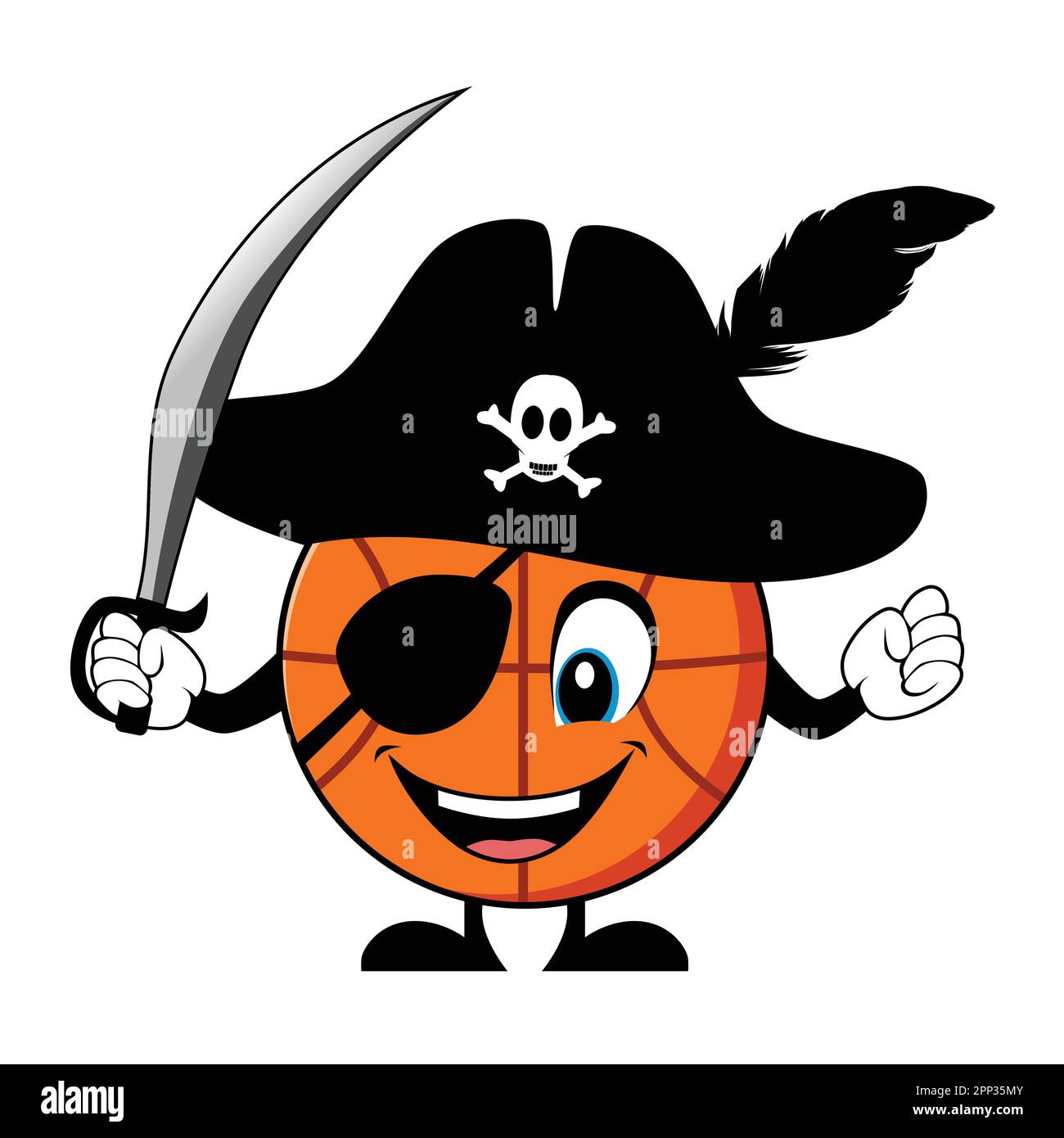 Cartoon character of Basketball as a pirate. Mascot Character vector Stock Vector