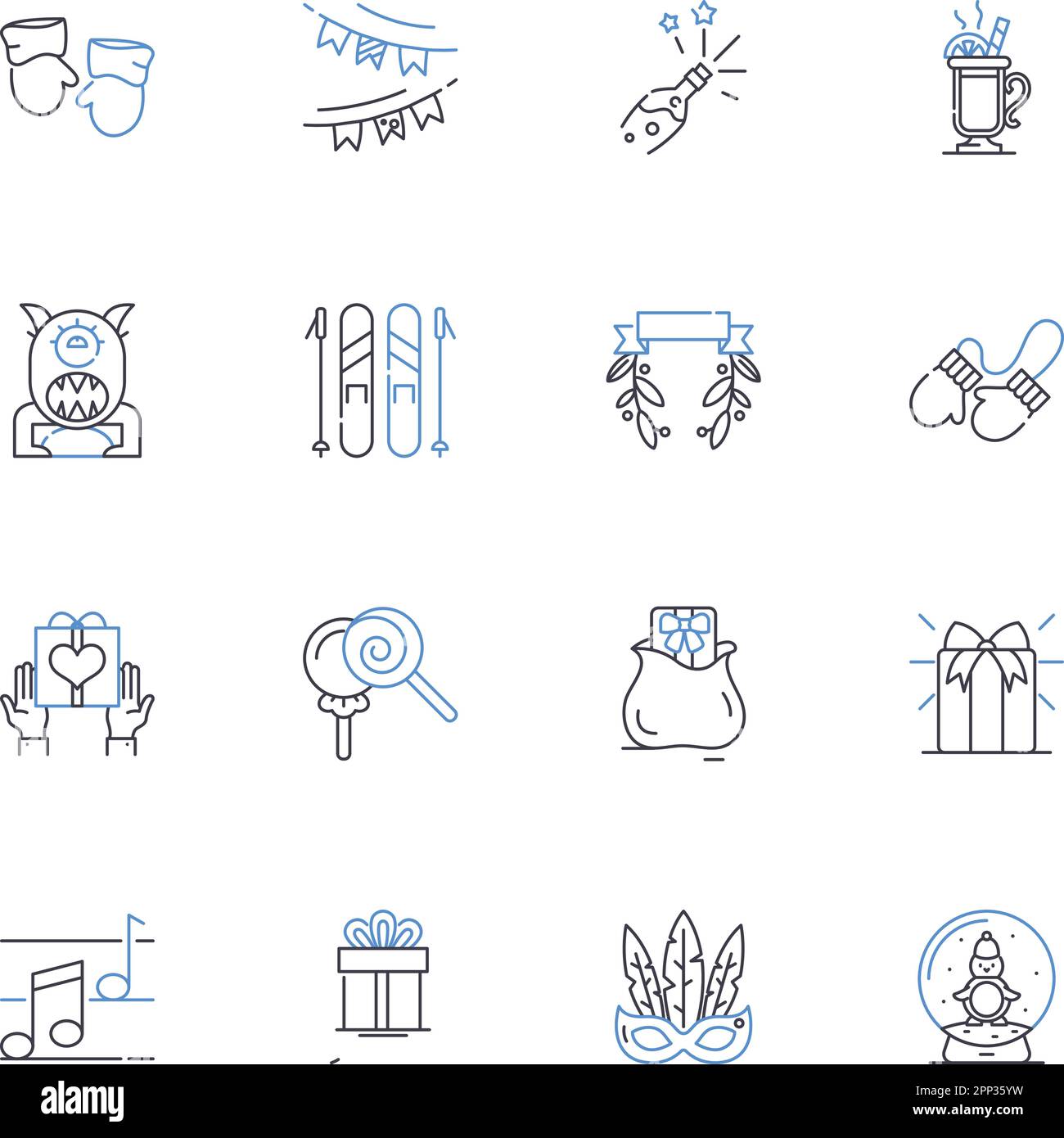 Overjoyed New Year line icons collection. Celebration, Happiness ...