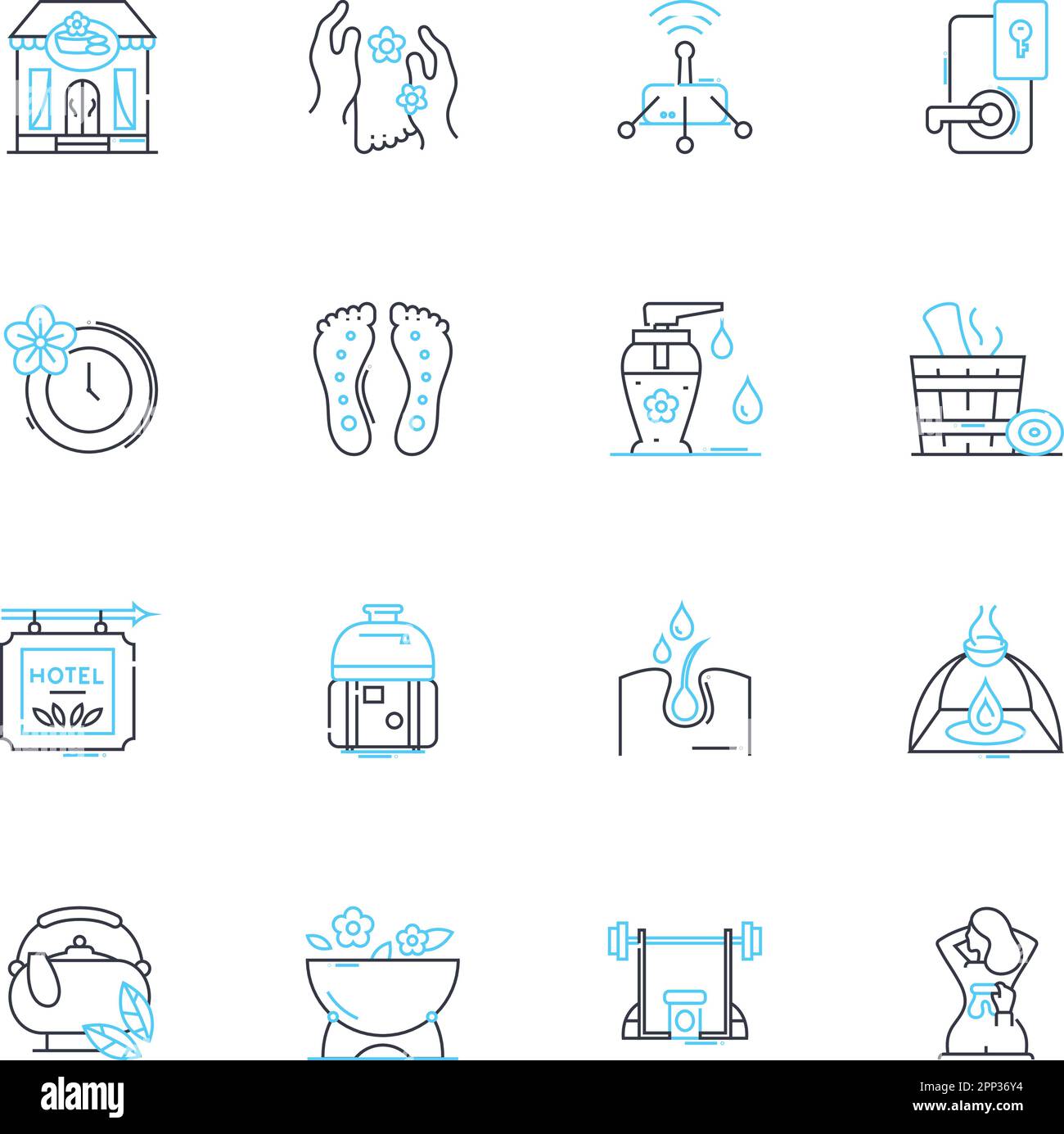 massage therapy linear icons set. Relaxation, Tension, Knots, Pressure, Stress, Sleeptime, Circulation line vector and concept signs. Wellness Stock Vector