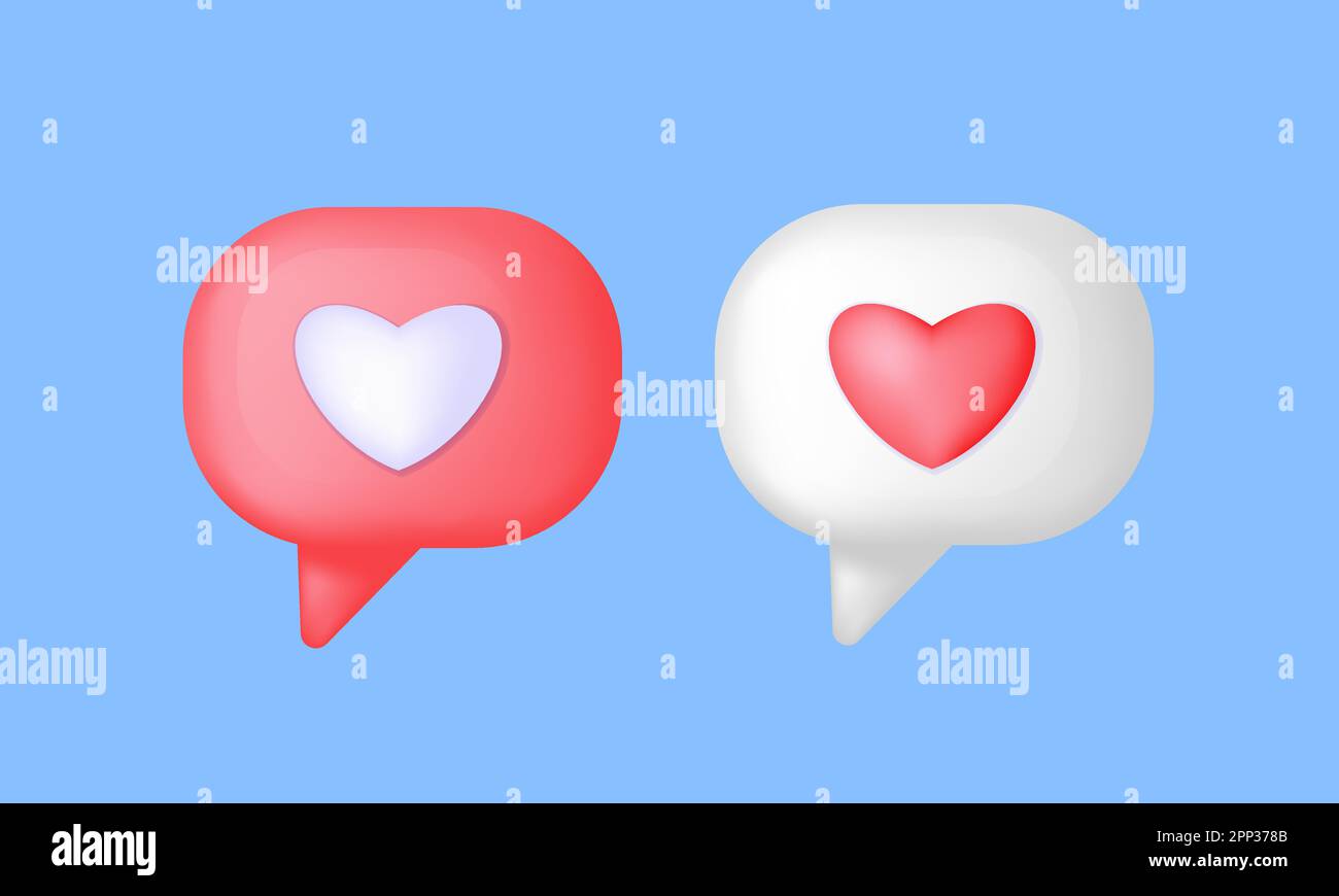 3d render speech bubble heart. Social media like icon concept. Comment ...