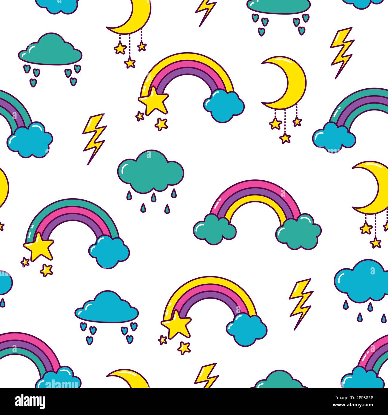 Vector pattern with rainbows, clouds and moon Stock Vector Image & Art ...