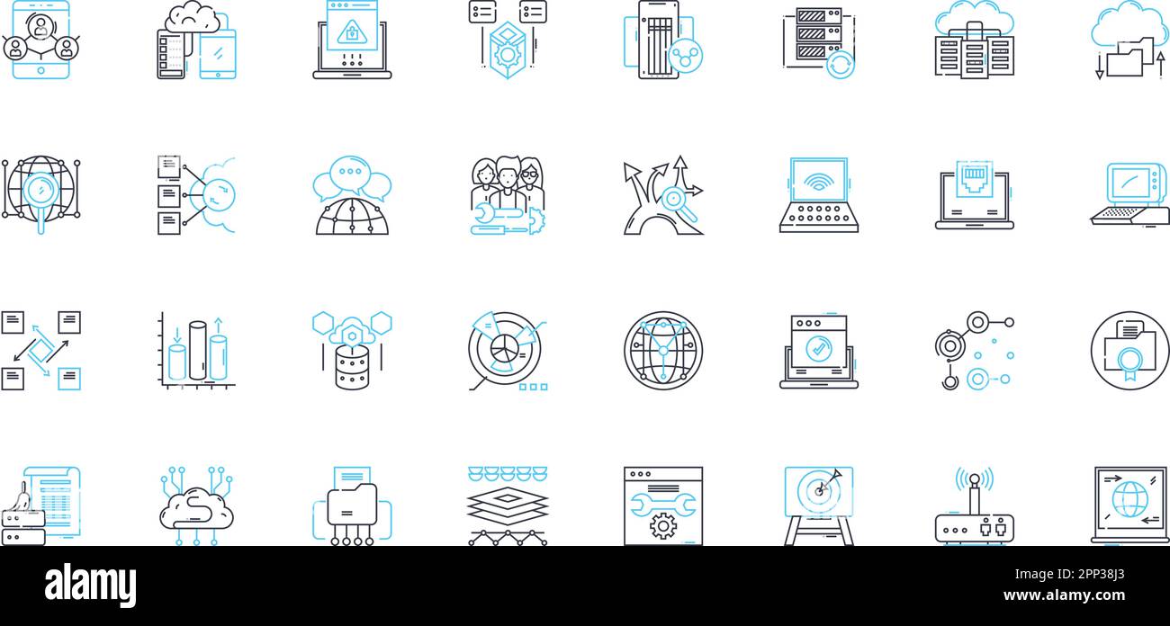 Data encryption linear icons set. Security, Cryptography, Confidentiality, Protection, Privacy, Decryption, Cipher line vector and concept signs. Key Stock Vector